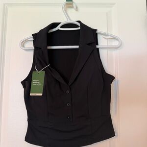 HALARA Black Sleeveless Tailored Vest Top